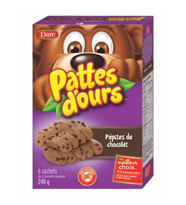 DARE, PATTES D'OURS PÉPITES DE CHOCOLAT, 240 G