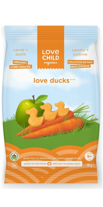 LOVE CHILD ORGANICS, LOVE DUCKS COLLATION DE MAÏS POMME & CAROTTE BIOLOGIQUE, 30 G