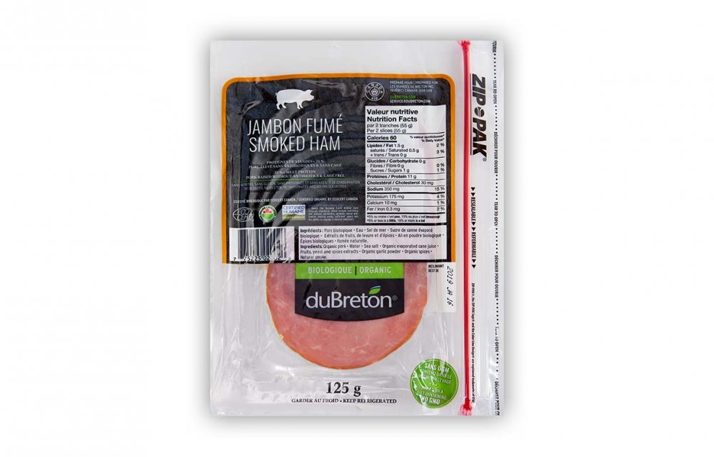 DUBRETON, JAMBON FUME BIOLOGIQUE, 125G