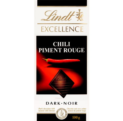 LINDT, EXCELLENCE CHOCOLAT NOIR CHILI PIMENT ROUGE, 100 G