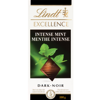 LINDT, EXCELLENCE CHOCOLAT NOIR MENTHE, 100 G