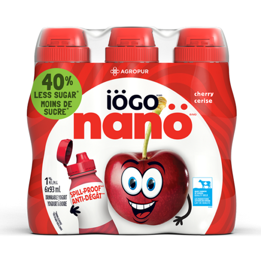 IOGO, NANO YOGOURT À BOIRE 1% CERISE, 6X93 ML
