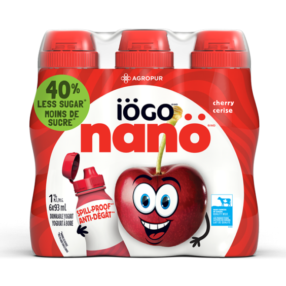 IOGO, NANO YOGOURT À BOIRE 1% CERISE, 6X93 ML