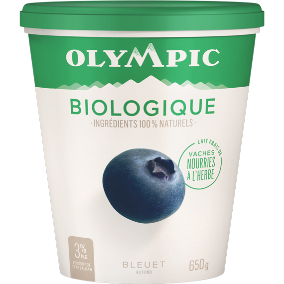 OLYMPIC, YOGOURT BIO 3% BLEUETS, 650 G