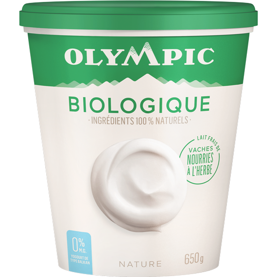 OLYMPIC, YOGOURT NATURE BIO 0% SANS-GRAS, 650 G