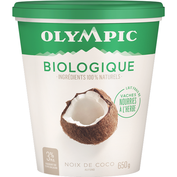 OLYMPIC, YOGOURT BIO 3% NOIX DE COCO, 650 G