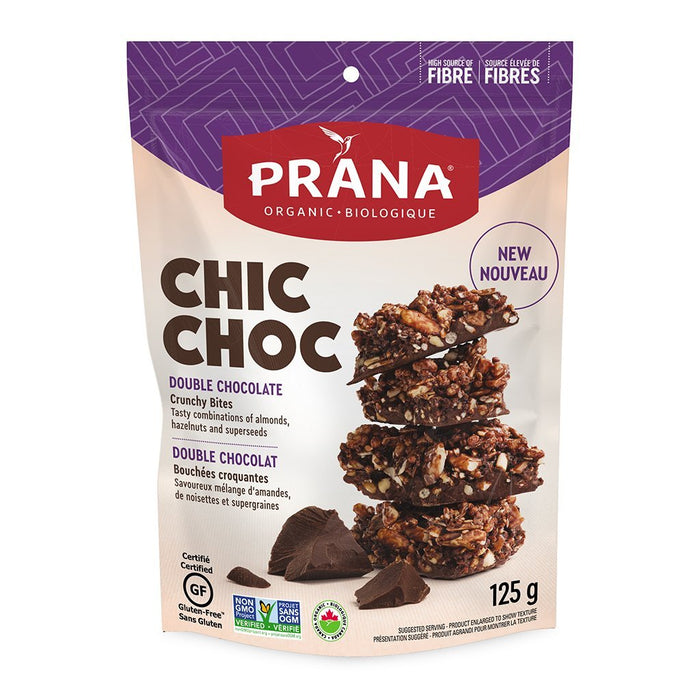 PRANA, CHIC CHOC BOUCHÉES CROQUANTES AU DOUBLE CHOCOLAT BIO, 125 G