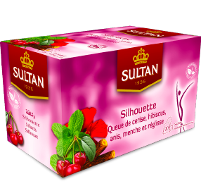SULTAN, THÉ SILHOUETTE AVEC QUEUE DE CERISE HIBISCUS ANIS MENTHE ET RÉGLISSE, 20 UNITÉS